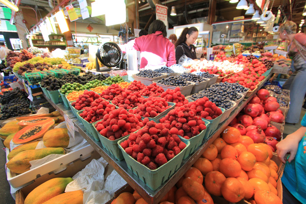 Fresh produce at a market in Granville Island, Vancouver