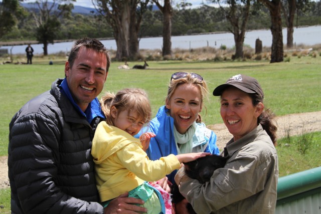 Clint, Jen and Charli in Bicheno, Tasmania