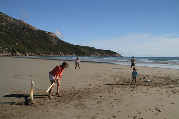 Beach cricket - camping in Australia
