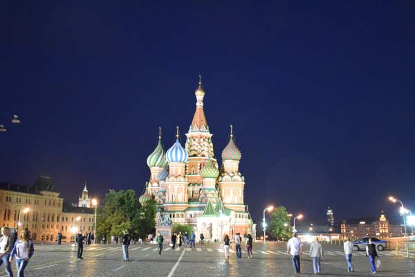 Moscow - St Basils by night in Red Square
